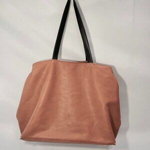 Katie & Kelly Large Cognac Tote Purse with Black Straps & Leopard Print Lining